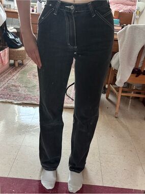 Brandy Melville Black Straight Jeans with White Contrast Stitching